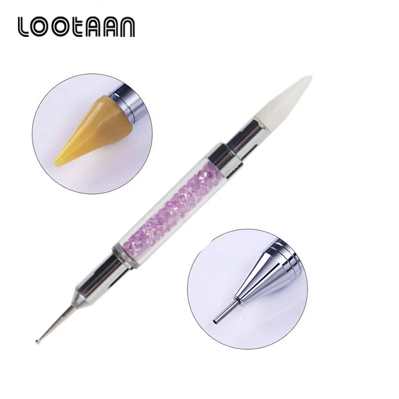Lootaan 1 шт. двойная ручка для дизайна ногтей хрустальные бусины горный хрусталь