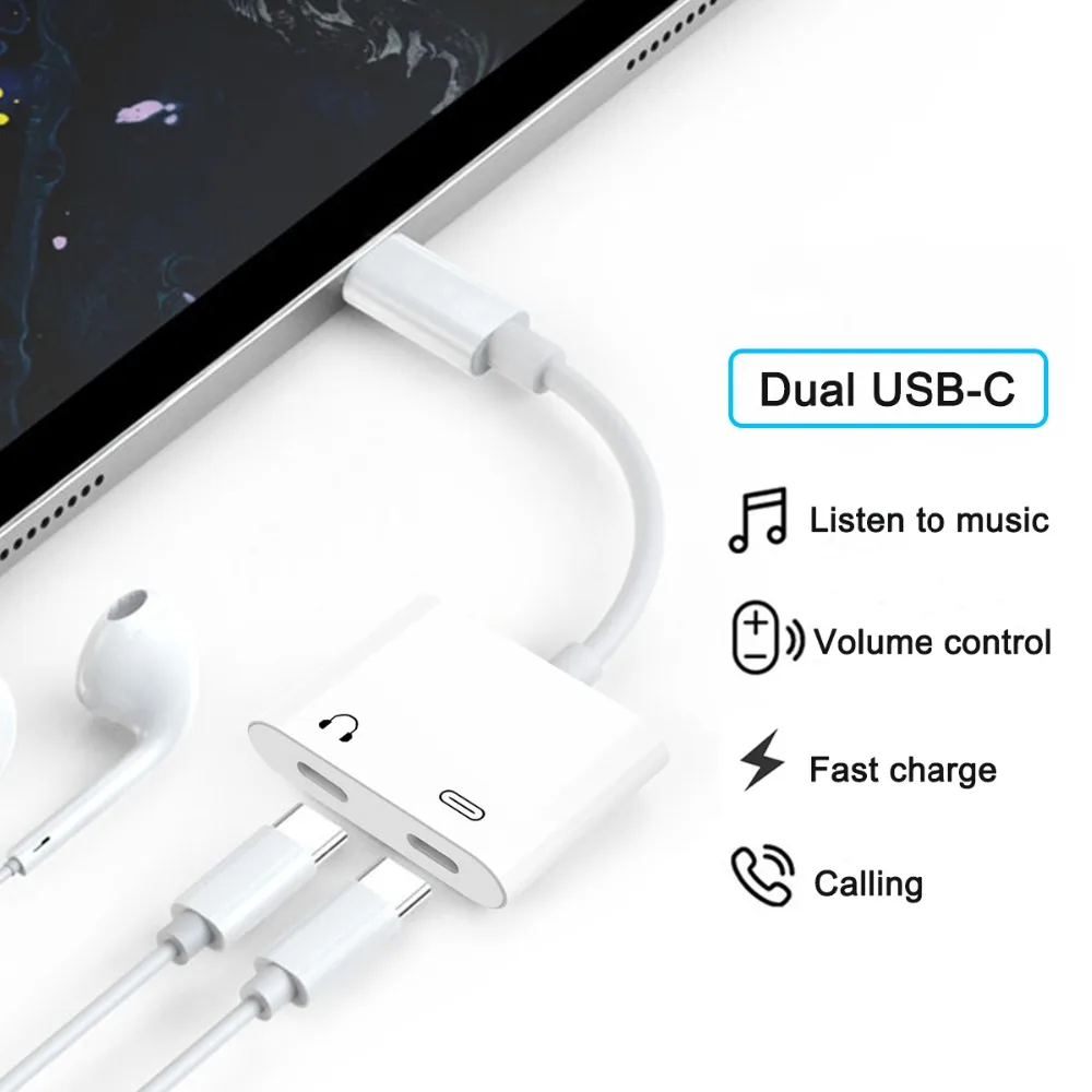 USB C на два типа C разъем для наушников цифровой аудио сплиттер адаптер музыкальный конвертер для пиксельных смартфонов PD кабель для быстрой зарядки