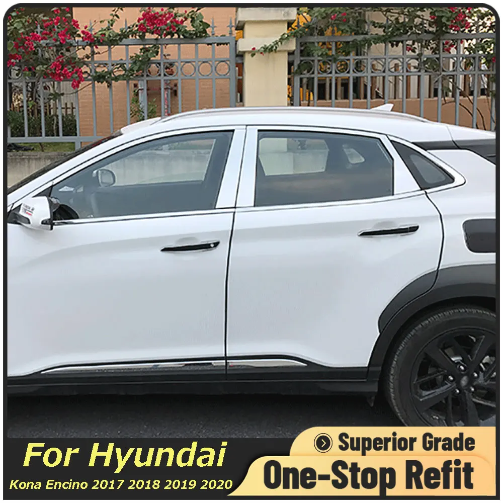 

Автомобильный Стайлинг для Hyundai Kona Encino 2017 2018 2019 2020 нержавеющая сталь боковые двери окна центральные колонны B + C крышка отделка 6 шт.