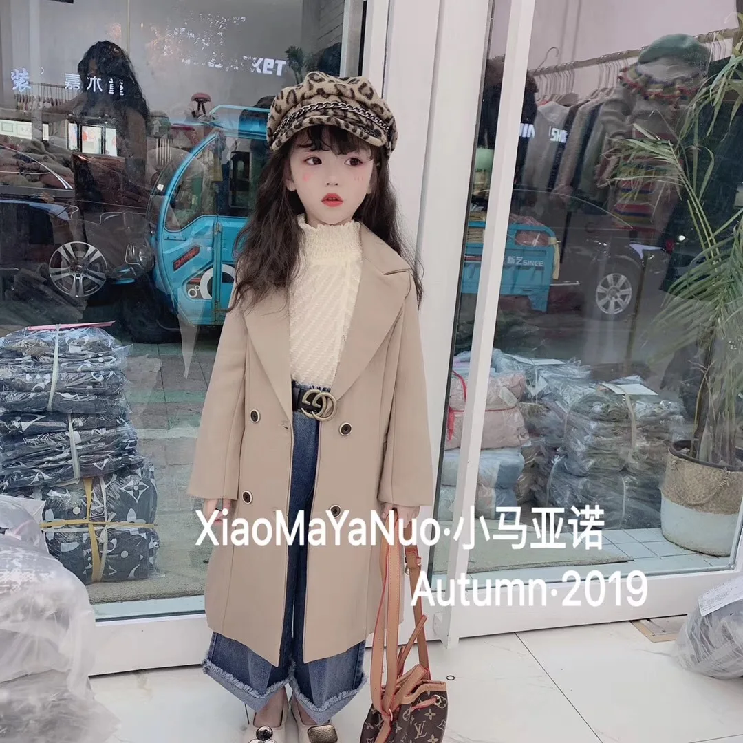 Новинка 2019 года детское длинное пальто для девочек сезон осень с лацканами