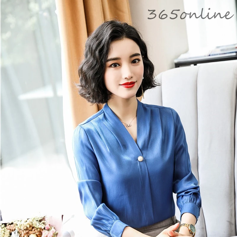 

Novelty Blue Formal Uniform Styles Ladies Office Work Wear Blouses Shirts Long Sleeve Women Business Spring Autumn Blouse Tops