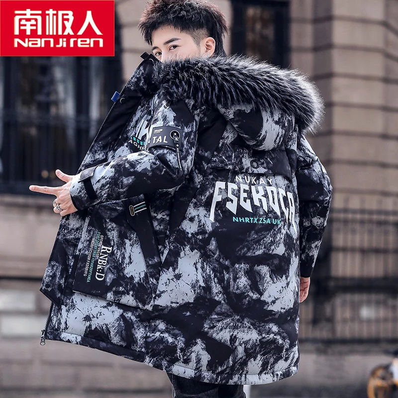 Down Jacket Men's Mid-Length New Fur Collar Thickened Winter Camouflage Youth Parka Coat men winter coat