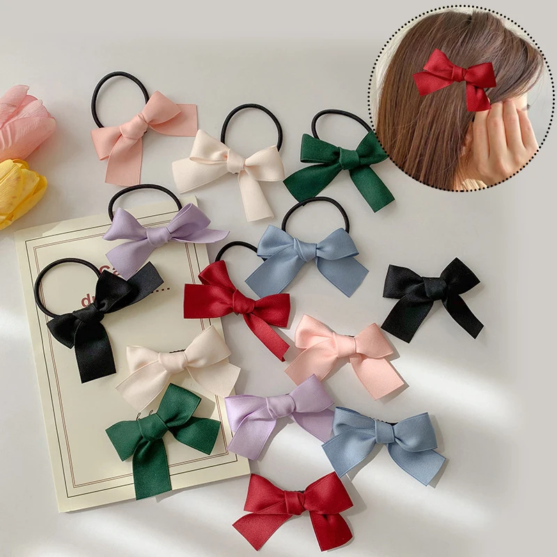 

Beautiful Bow Hair bands Girl Satin Ribbon Headband Elastic Rubber Hair Ring Korean Style Girls Ponytail Hair Accessories