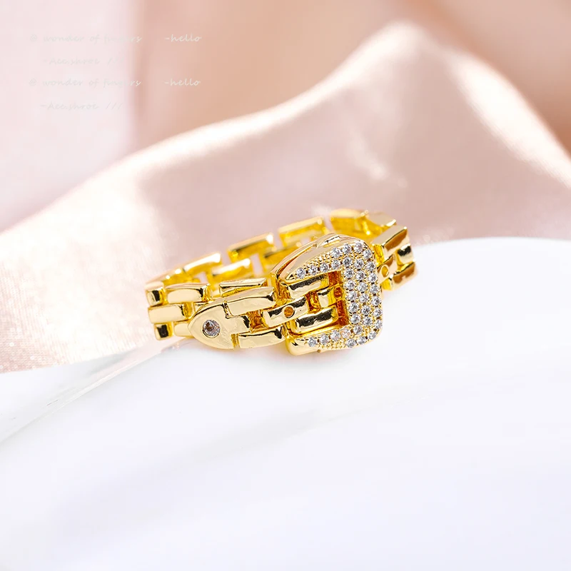 

Design Feel Belt Buckle Chain Shape Gold Adjustable Rings For Woman Korean Fashion Jewelry Party Girl Finger Luxury Set Rings
