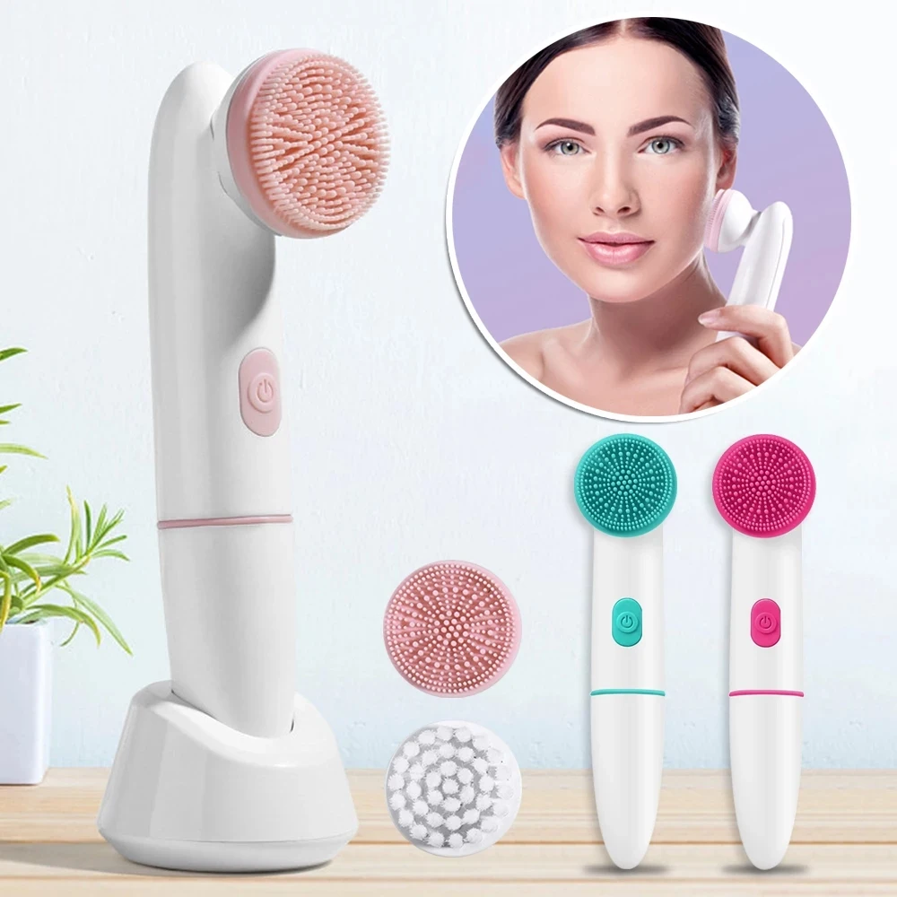 

2 in 1 Electric Facial Cleansing Brush Silicone Face Vibrating Massager Pore Deep Cleaning Brush Skin Care Tools Face Cleanser