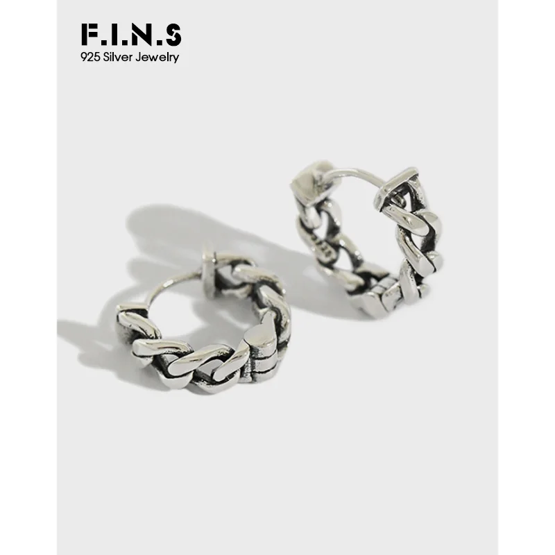 Женские винтажные серьги кольца F.I.N.S из настоящего серебра 925 пробы с цепочкой в