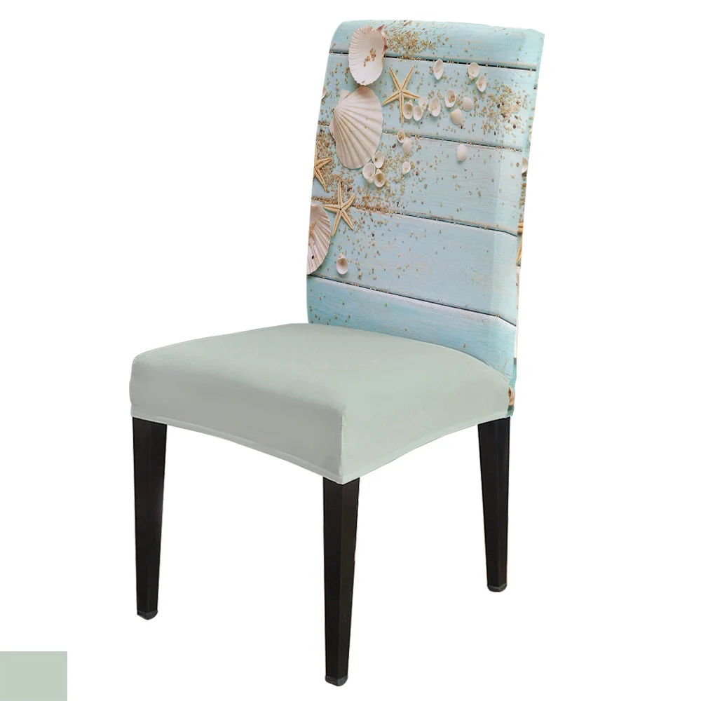 

Wooden Board Shells Starfish Office Chair Cover Spandex Chair Cover Elastic Printing Home Hotel Wedding Dining Chair Covers