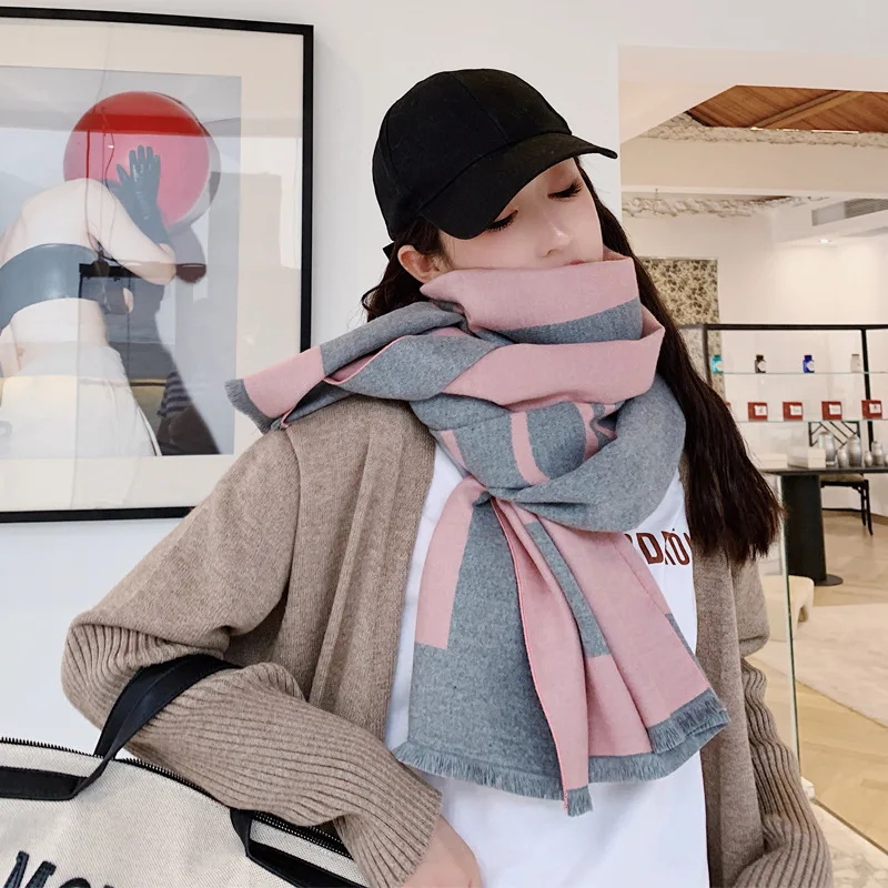 Новый двухсторонний кашемировый шарф на осень и зиму 2019 теплая шаль студенческий