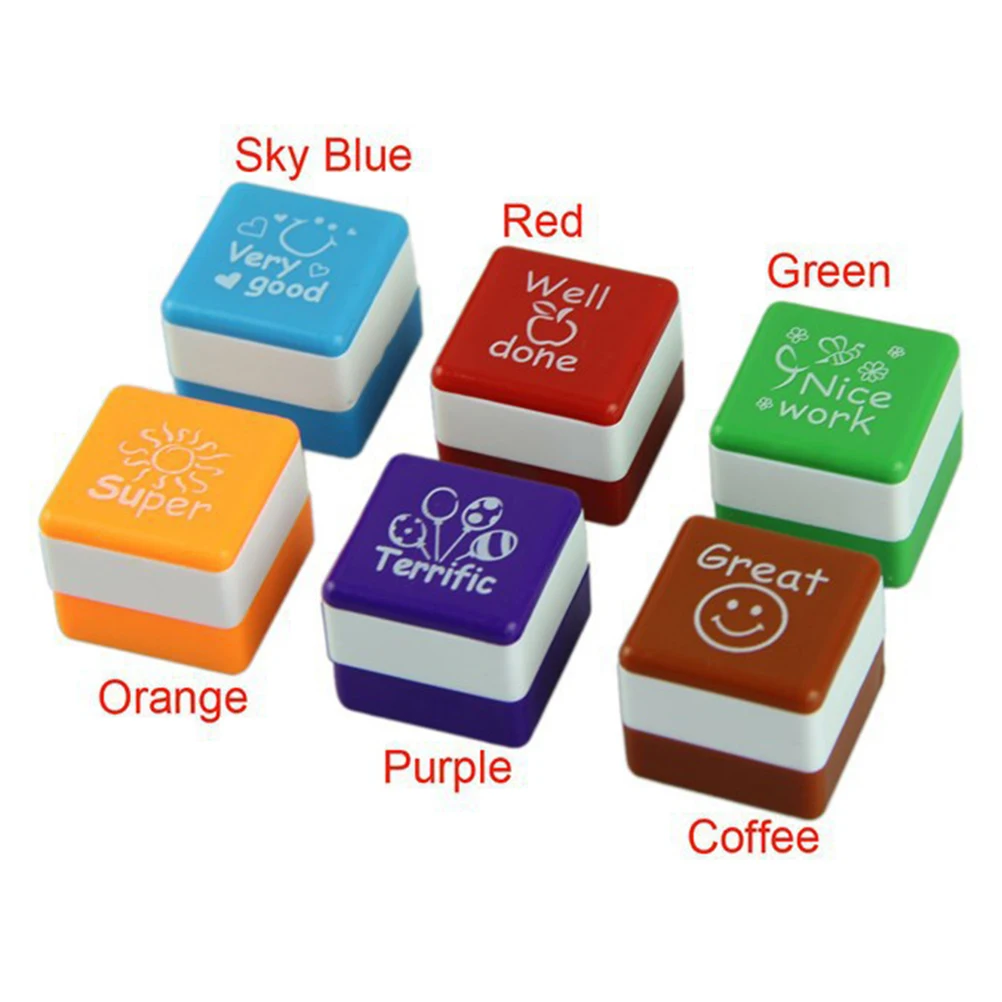 

NEW 6pcs Cartoon Kids Stamp Motivation Sticker School Scrapbooking Stamp DIY Teachers Self Inking Praise Reward Stamps Wholesale