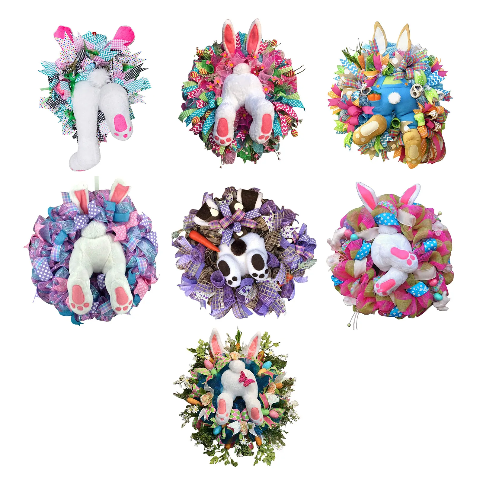 

DIY Easter Bunny Decoration Wreath For Window Door Funny Rabbit Cartoon Animal Ornaments Hanging Garland Holiday Home Decor