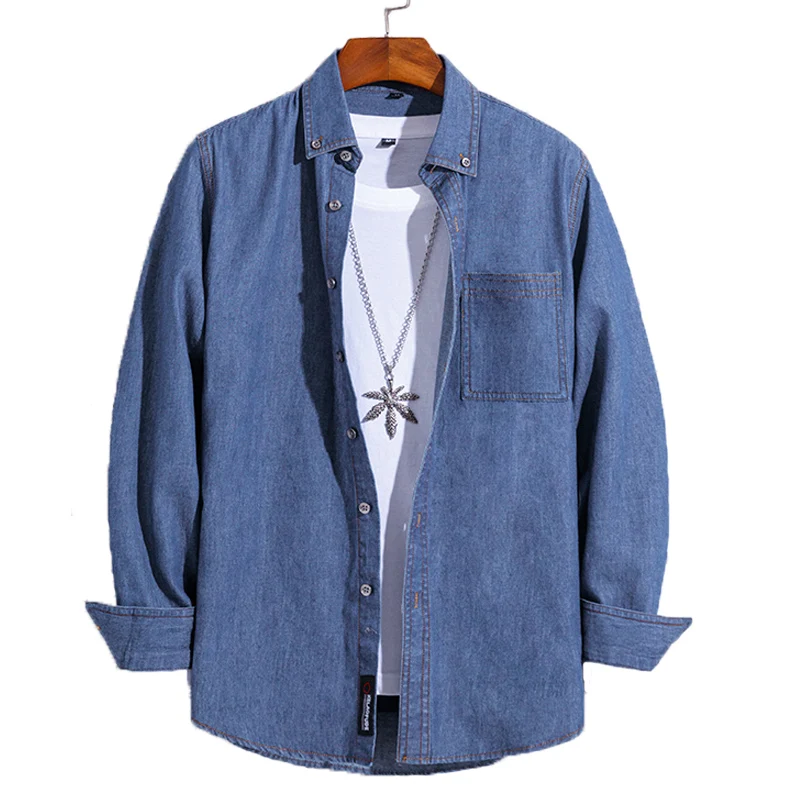 

100% Cotton Denim Shirt Men Full Sleeve Thin Casual Regular Fit males leisure Overshirts for Men Soft Comfortable New pocket top