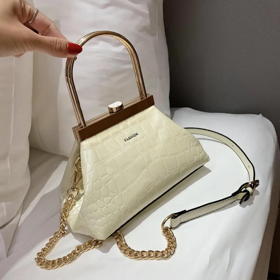 

Crocodile pattern Small Totes With Metal Handle 2020 New Quality Leather Women's Designer Handbag Chain Shoulder Messenger Bag