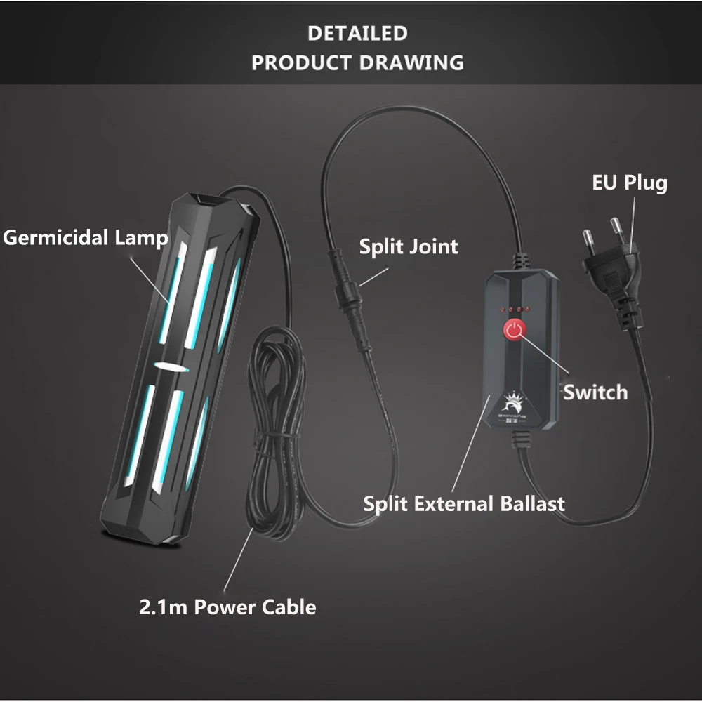 Лампа для аквариума UVC с таймером домашний бактерицидный УФ стерилизатор