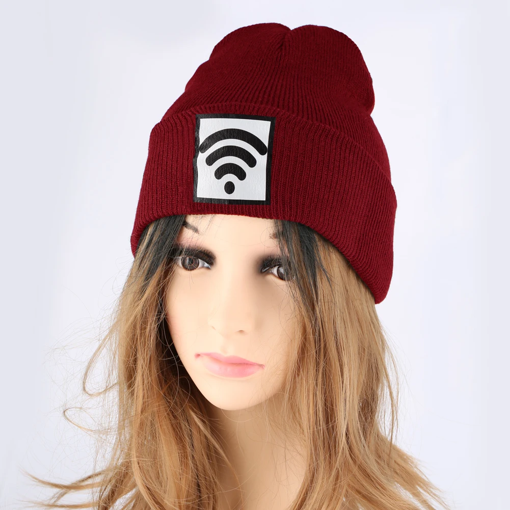 Вязаная женская шапка в стиле хип-хоп зимняя мужская с надписью Wi-Fi мягкая синяя