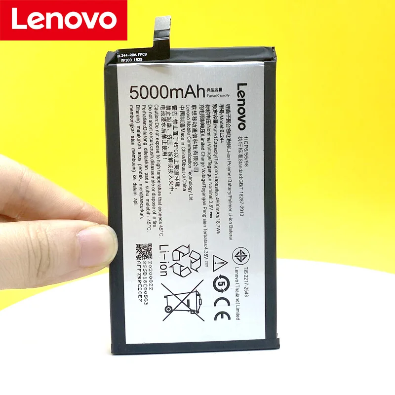Original BL244 5000mAh For Lenovo Vibe P1 P1A42 P1C58 P1C72 Phone In Stock High Quality Battery | Мобильные телефоны и