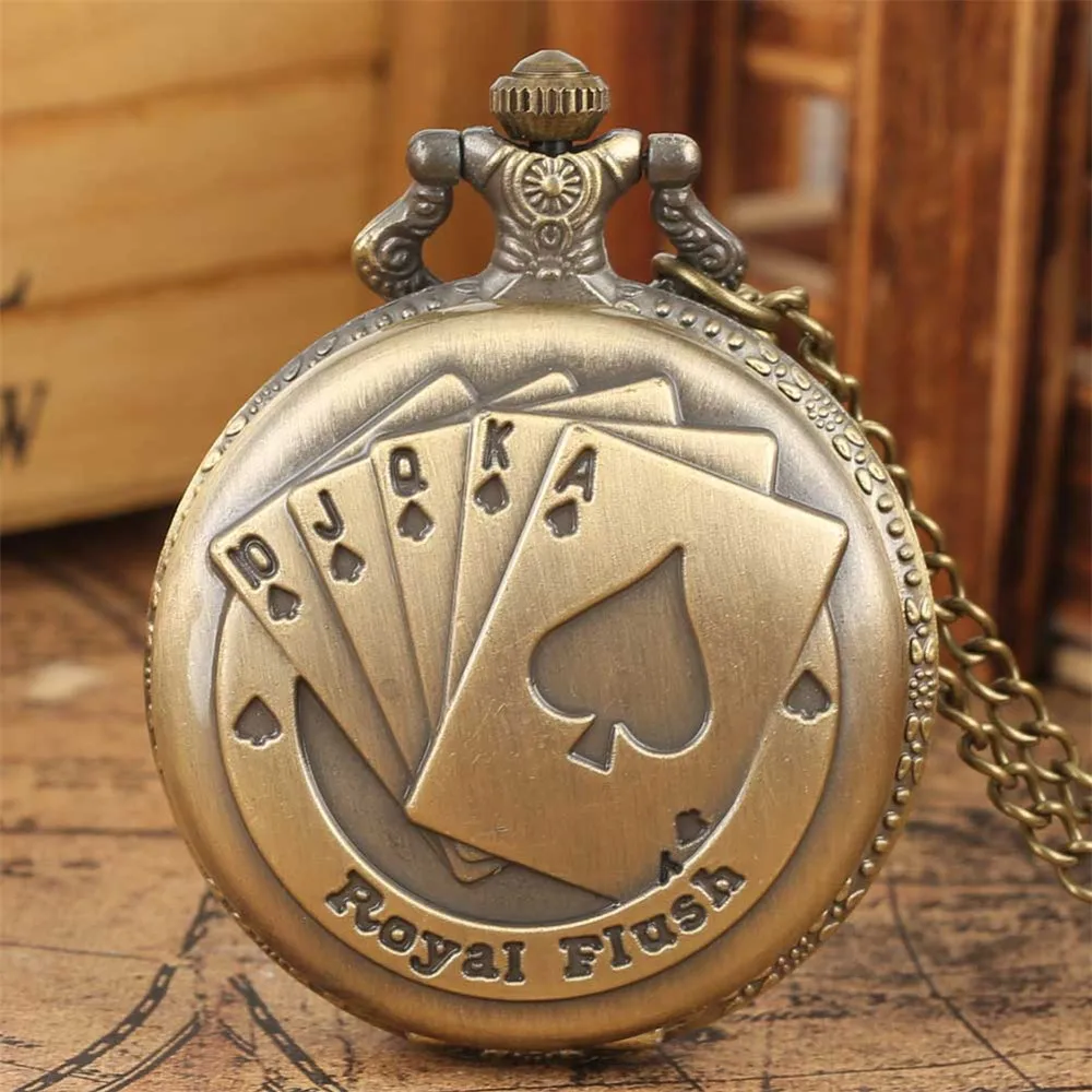 

Royal Flush Poker Pattern Bronze Pocket Watch Necklace Pocket Clock Gifts Men Women Antique Timepiece reloj de bolsillo