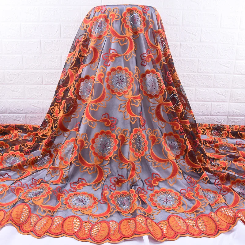 Оранжевая африканская сухая кружевная ткань высокого качества 2020 шнур кружева