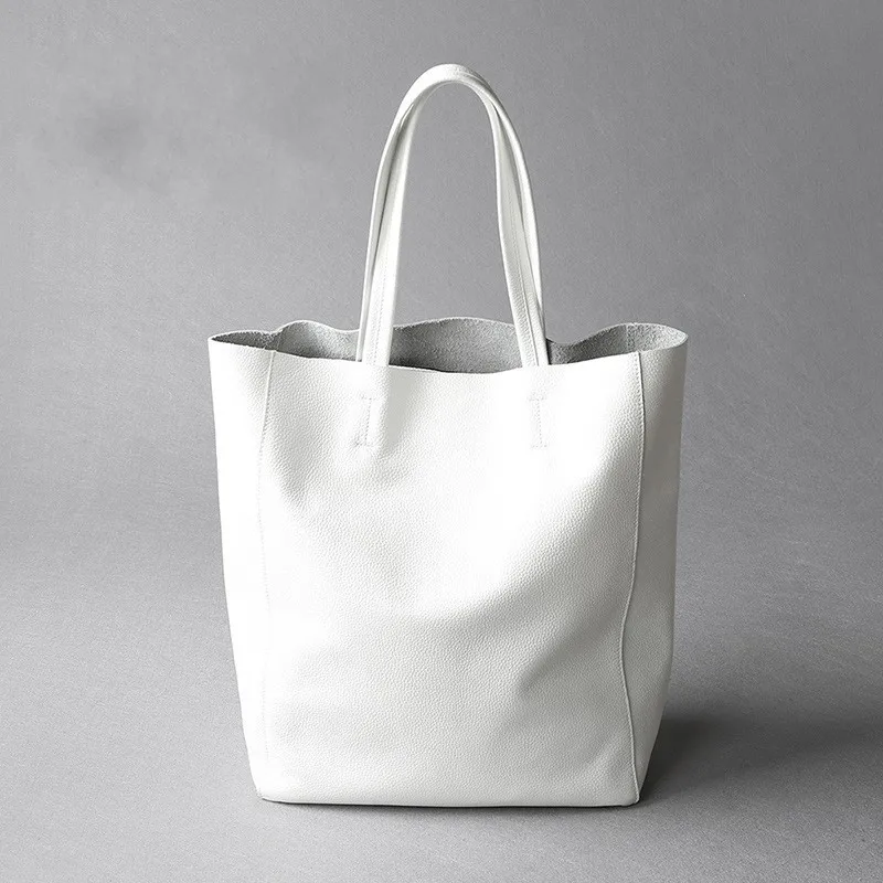

Solid Women Color New Cowhide Leisure Tote Big Capacity Composite Shopping Bag Ladies Genuine Leather Single Shoulder Handbag