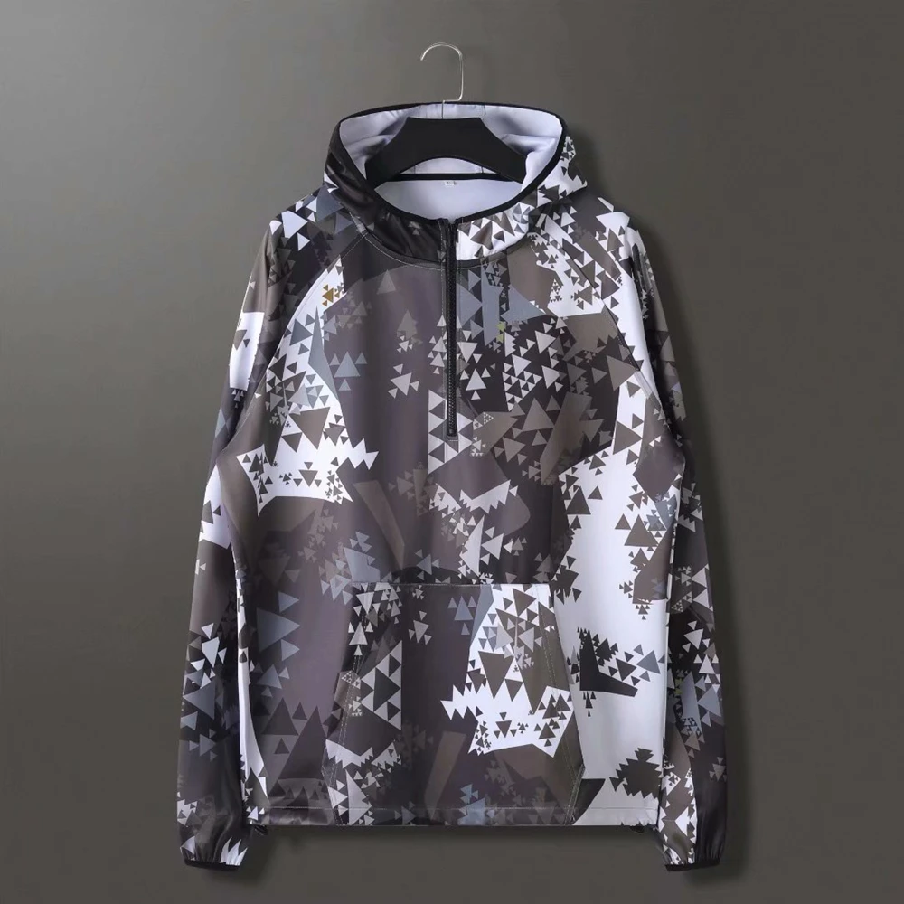 

Adult Camouflage Sports Coat Hooded Half Zip Running Jacket Loose Trendy Windbreaker Basketball Football Jogging Outdoor Sweater