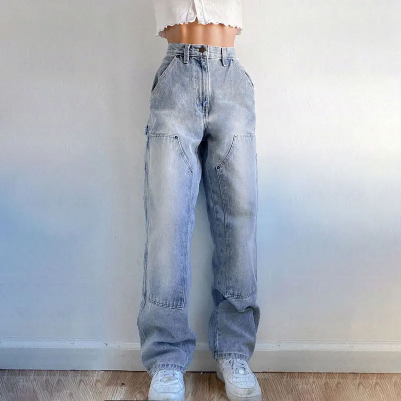 

ZOTTSOZ Vintage High Waist Jeans Women Fashion Multi Pockets Straight Denim Pants Casual Harajuku Women's Clothes Jean Trousers