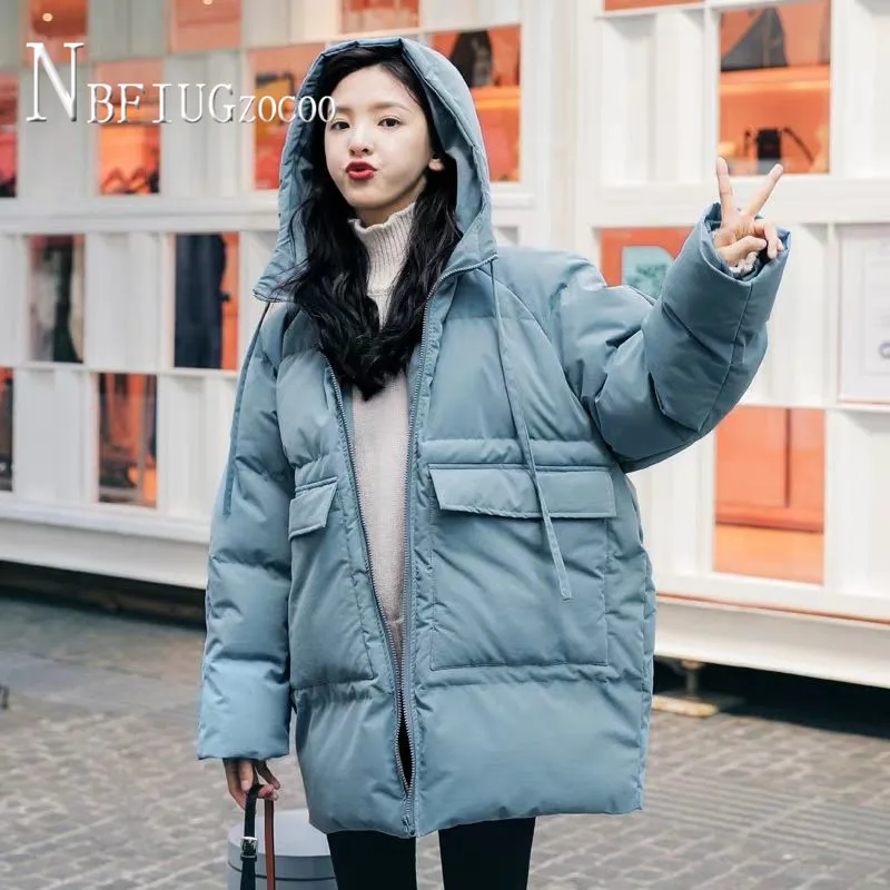 

Soft Korean Trendy Winter Jacket Leisure Style Short Parkas Hooded Warm Coats