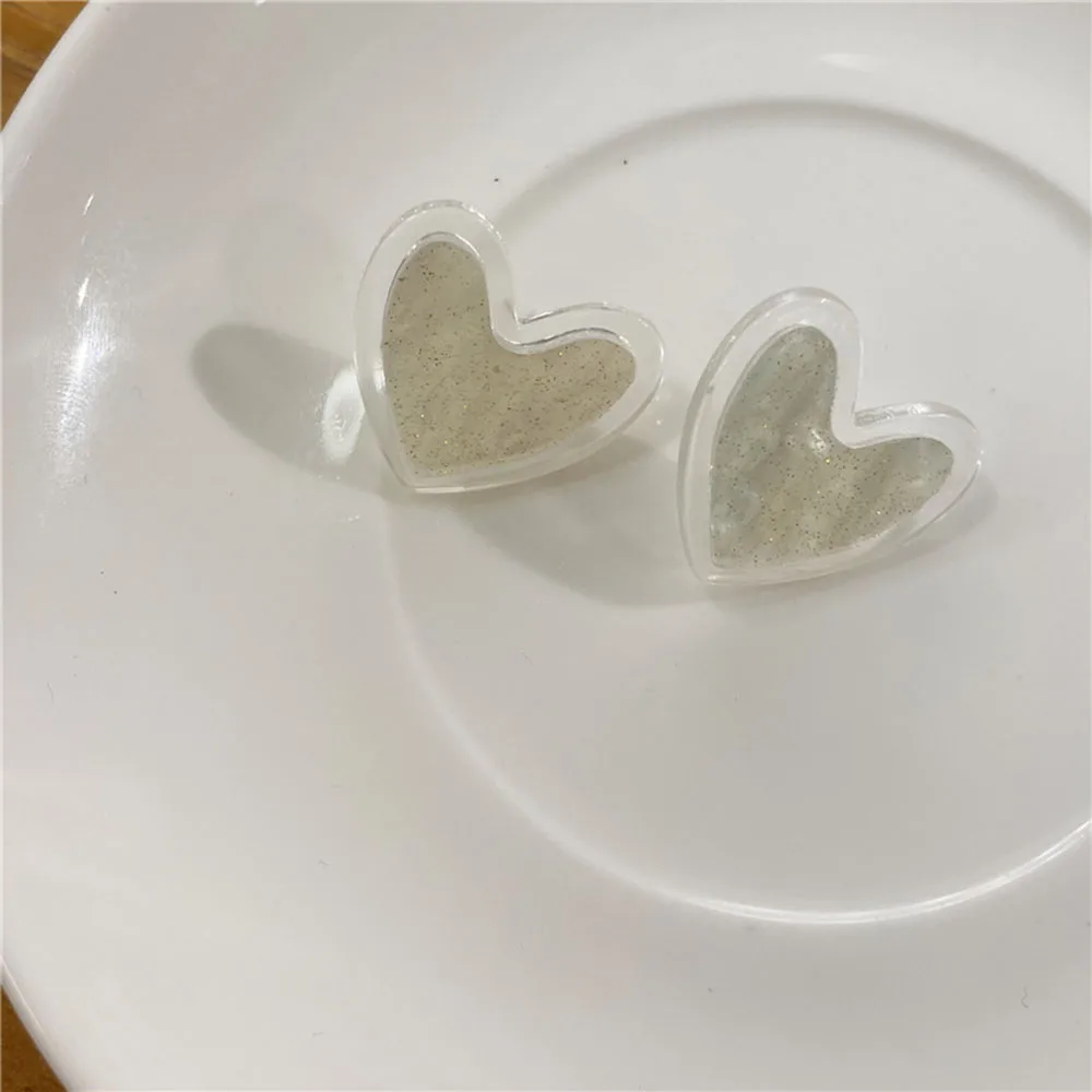 

Plastic Heart Stud Earrings For Women White Color Love Couple Gifts Trendy Korean Simple Cute Romantic Jewelry Accessories Ear