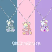 colorful animal acrylic necklace transparent three dimensional sweet cartoon bear pendant lady christmas gift trendy ornaments