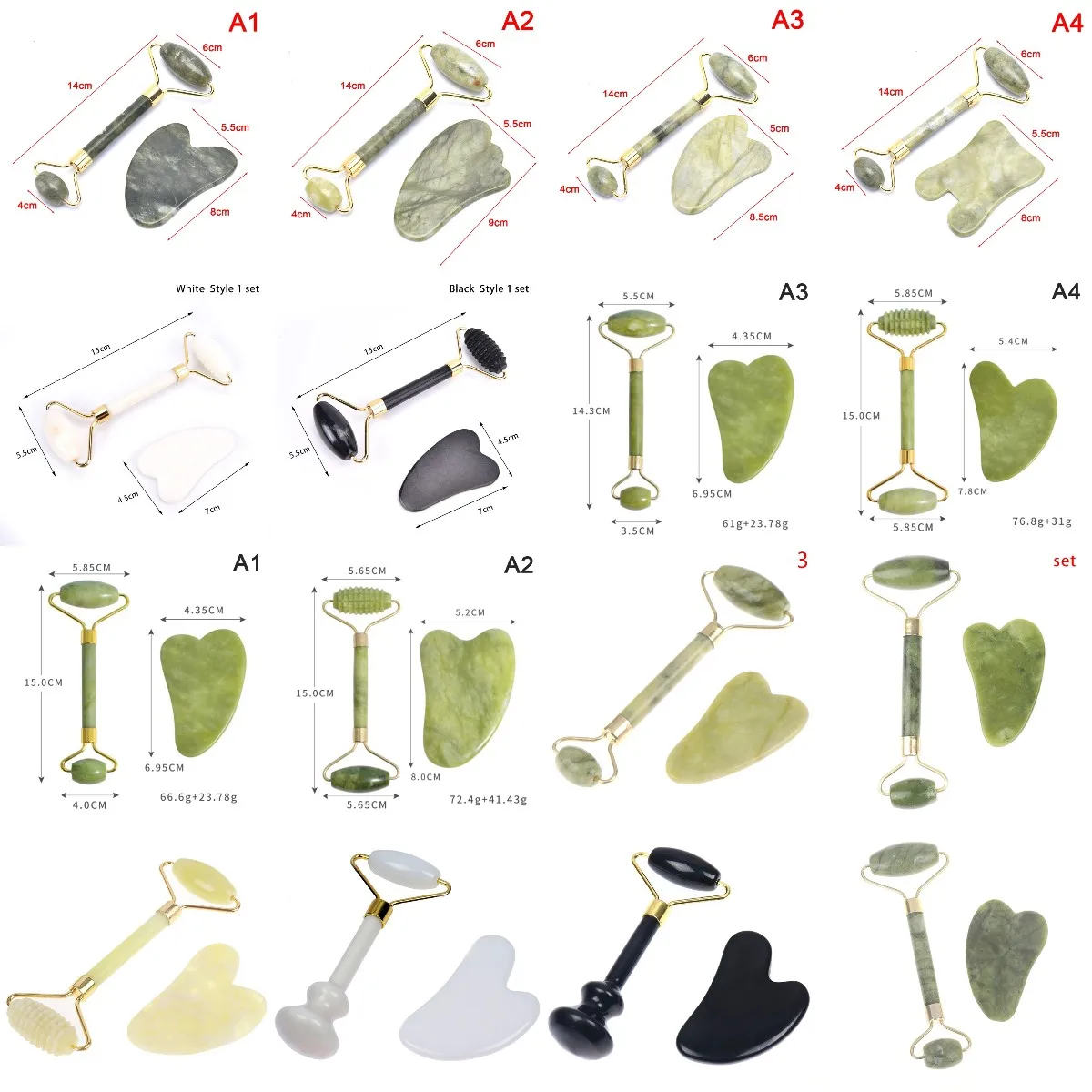 

2pc/set Facial Massage Jade Roller Gua Sha Scraper Board Guasha Quartz Facial Massage Tool Face Lift Slim Anti Wrinkle Massager