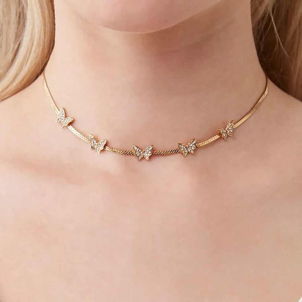 Панк Золотой Серебряный цвет цепочка бабочка кулон ожерелье для женщин