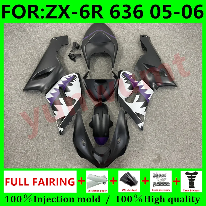 

New Motorcycle Injection mold Fairings Kit Fit For Kawasaki Ninja ZX-6R ZX6R 636 2005 2006 05 06 bodywork fairing black shark