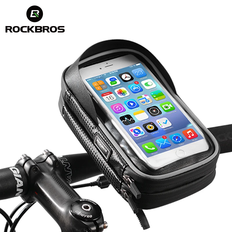 B31-BK ROCKBROS велосипедная сумка для телефона 6,0 дюймов непромокаемый ТПУ сенсорный экран велосипедный сотовый телефон сумка на руль MTB рамка чехол - Цвет: B31-BK