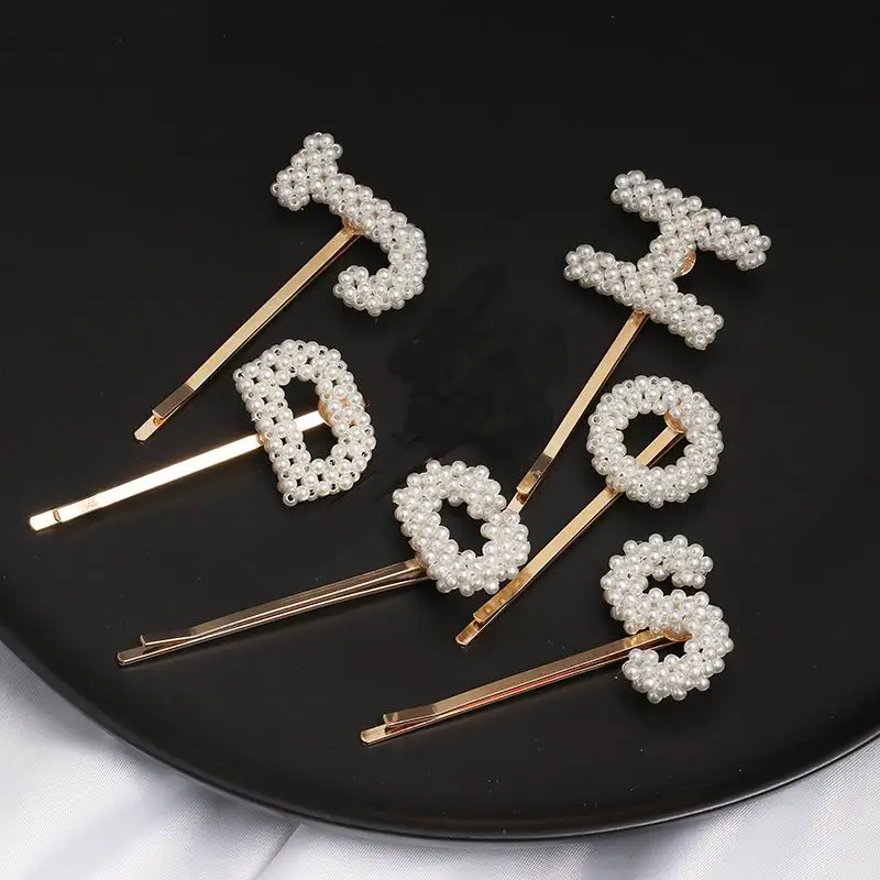 Женские заколки ручной работы с имитацией жемчуга и английскими буквами модные
