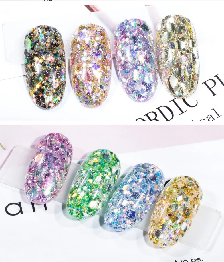 12 шт. набор для дизайна ногтей из блестящих хлопьев голографическая пудра