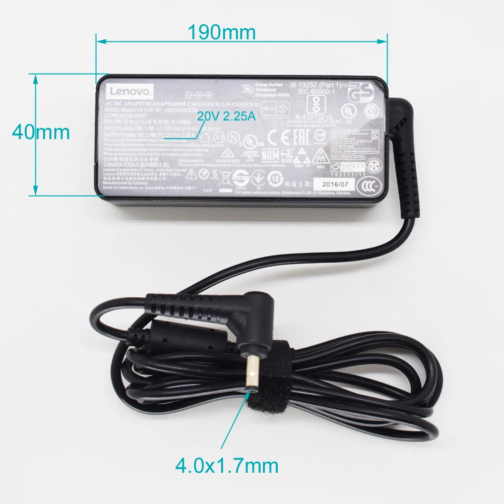 

1pc New Genuine Lenovo 45W 20V 2.25A 4.0x1.7mm Tip AC/DC Power Charger Adapter