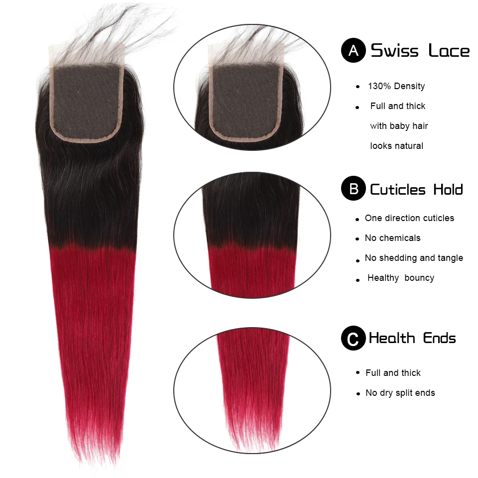 HairUGo бразильские пучки волос с закрытием Омбре прямые человеческие волосы не Remy