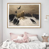 ewe with her young vintage art wall hanging poster raven stick canvas painting for modern home living room decoration