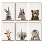 Жираф, кролик, слон, холст, Детская фотография на стену, картина с рисунком леса, животных, скандинавский декор для детской спальни