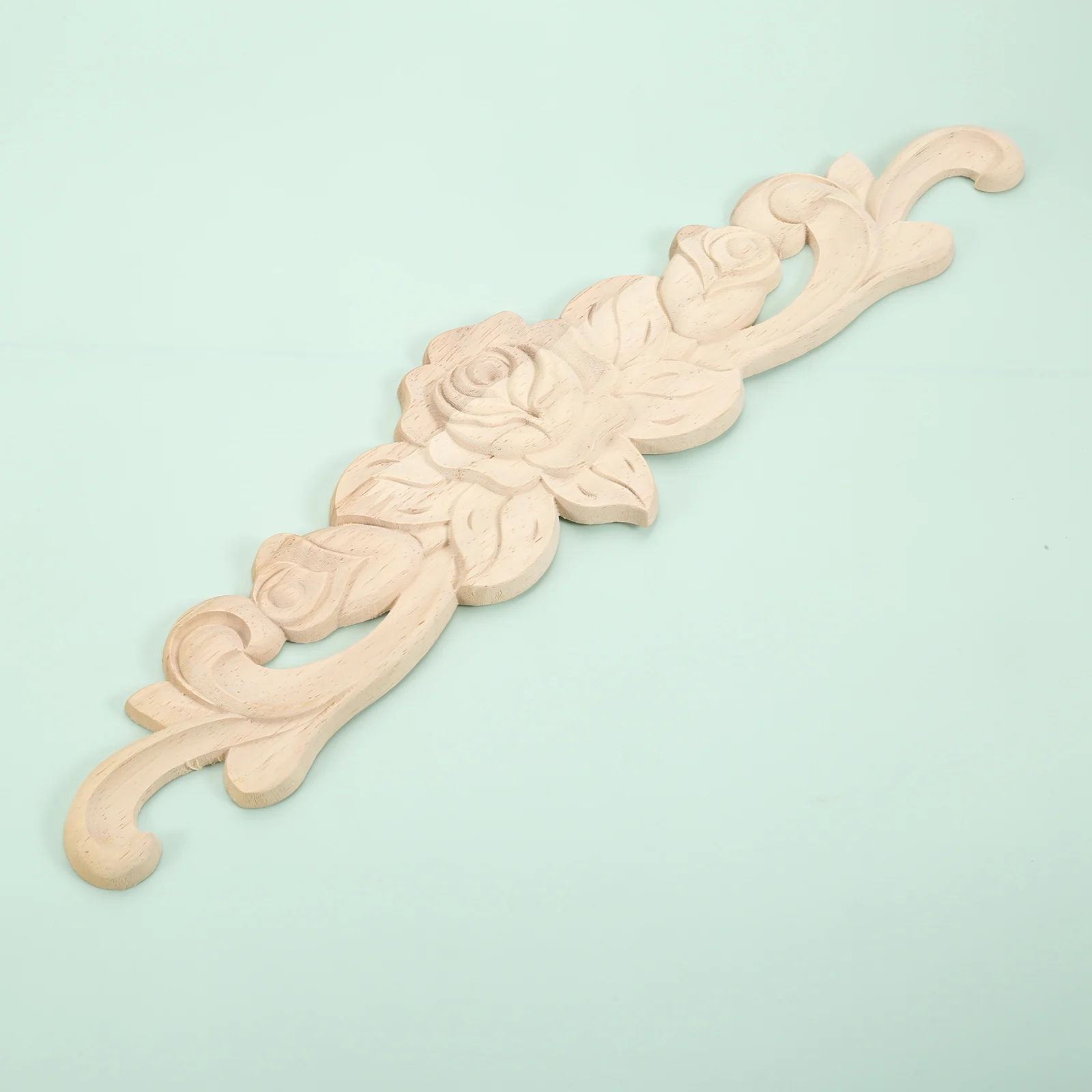 

1pc Vintage Rectangular carving Unpainted wood decals mouldings Decorative objects long decorative Crafts for furniture cabinets