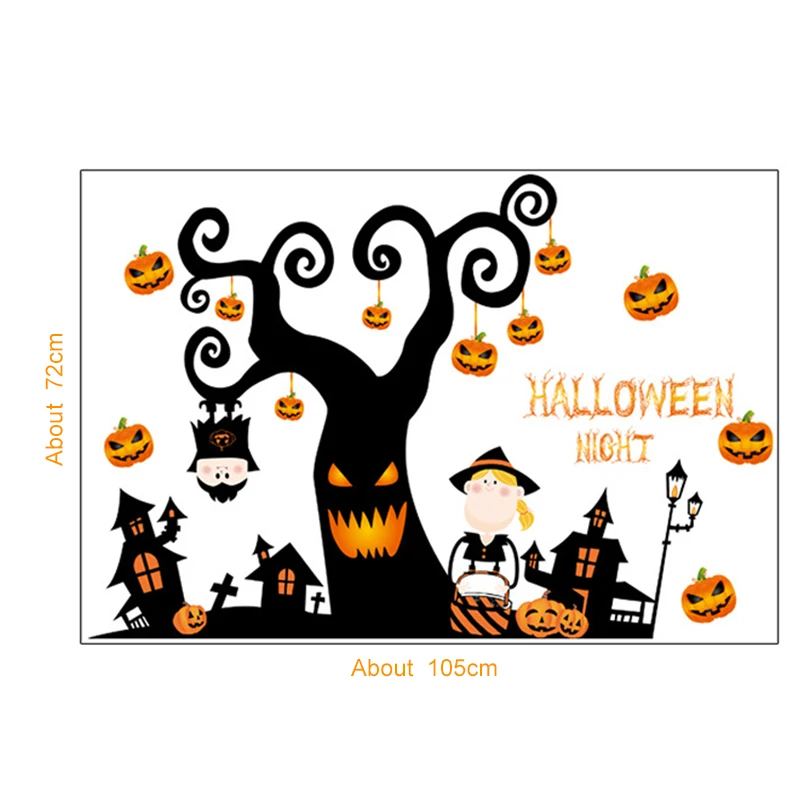 

60*90CM Halloween Style Wall Sticker Bat Pumpkin Ghost Tree Witch Image Home Decoration Room Wallpaper DIY PVC Art Sticker