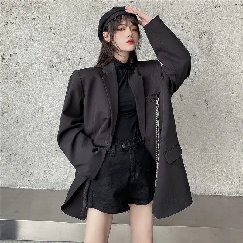 

High street elegant temperament chain blazer women autumn loose double breasted blazers casual female korean fashion outwears