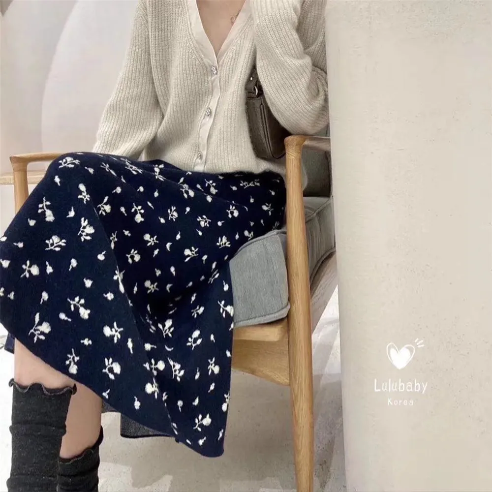 Женская трикотажная Жаккардовая юбка черная плотная двухслойная зимняя теплая