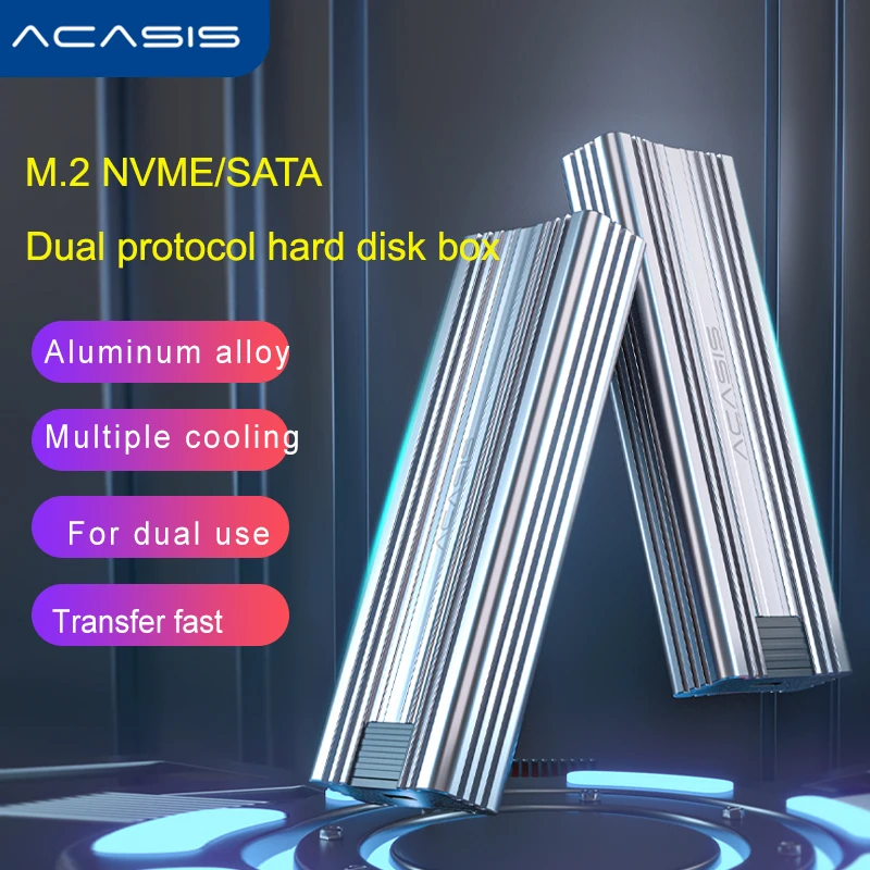 

Корпус Acasis Dual Protocol M.2 SSD, чехол NVMe SATA NGFF SSD Disk для PCIE M Key B + M Key USB C 3,1 Gen 2 10 Гбит/с, алюминий