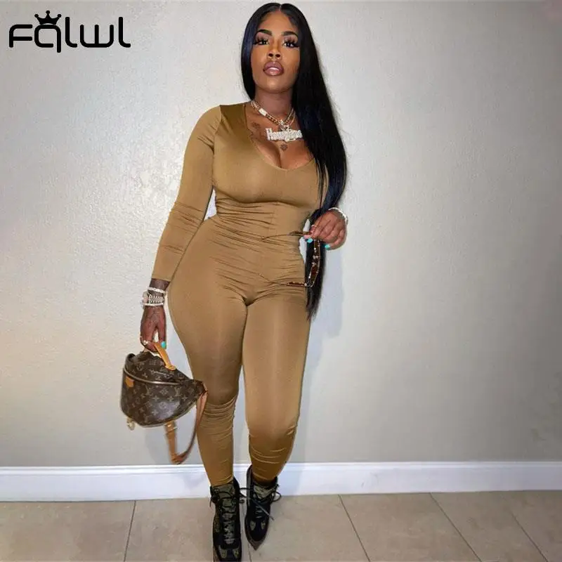 Повседневный черный облегающий комбинезон с кулиской FQLWL женский зимний цельный