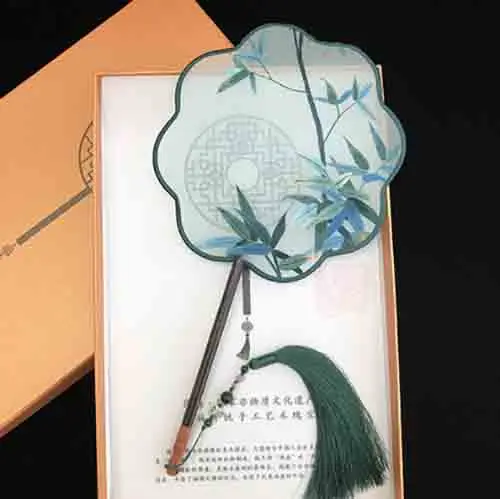 Роскошный китайский ручной фанат Hanfu Женский двусторонний веер с вышивкой и