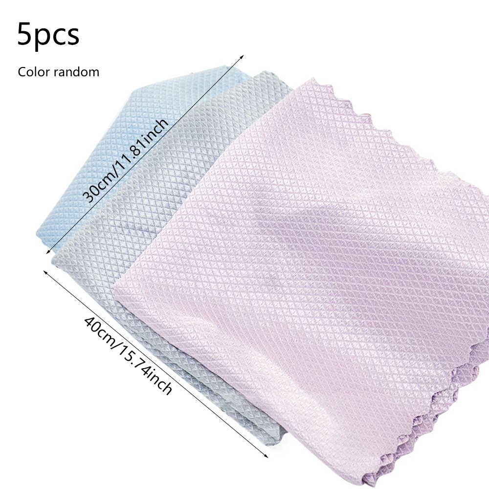 

5pcs Home Cleaning Cloth Set Wave Pattern Fish Scale Dish Rag Water Absorbable Glass Kitchen Wipes for Table Window Household