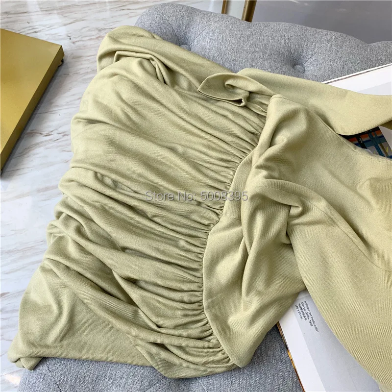 Женское желтое оливковое платье миди из вискозы Lomello с воланами плиссированное