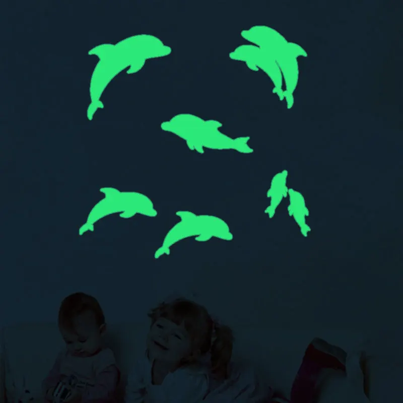 Мультяшный дельфин Флуоресцентные Наклейки для декора детской комнаты