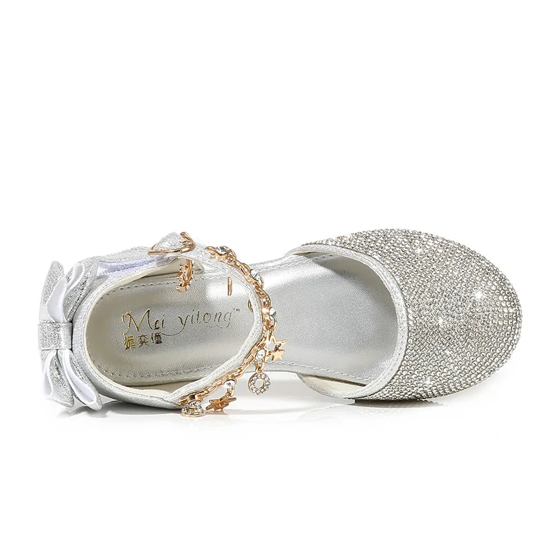 

Children Crystal Shoes Baby Ankle Sandal Women Flat Cinderella Princess Performance Kids Girls Glitter Bowknot Pendants Shoes