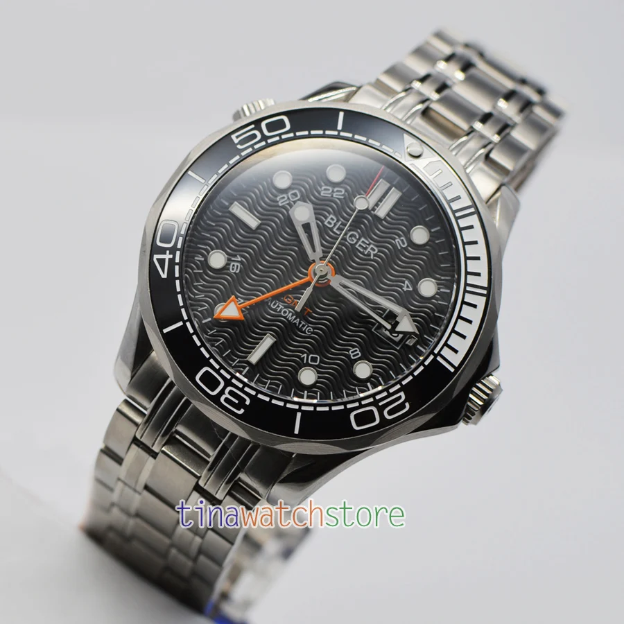 Bliger 41 мм GMT автоматические часы мужские водонепроницаемые циферблат Дата поворот