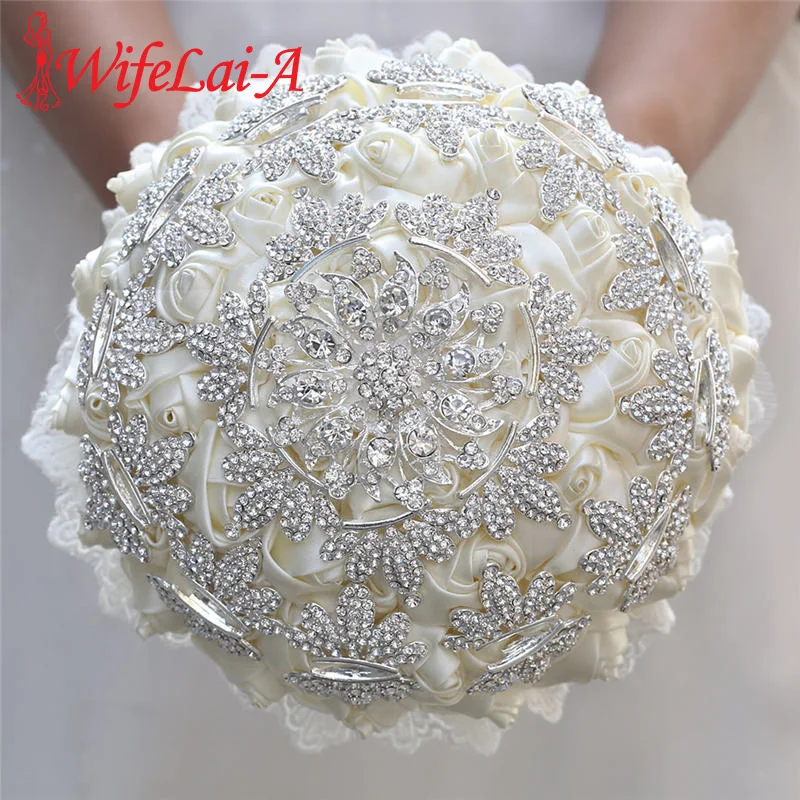 

WifeLai-A 7 Styles Ivory Silk Flower Bouquet Handmade Bridesmaid Wedding Bouquets Bride Holding Flowers With Diamond Pearl TN-6